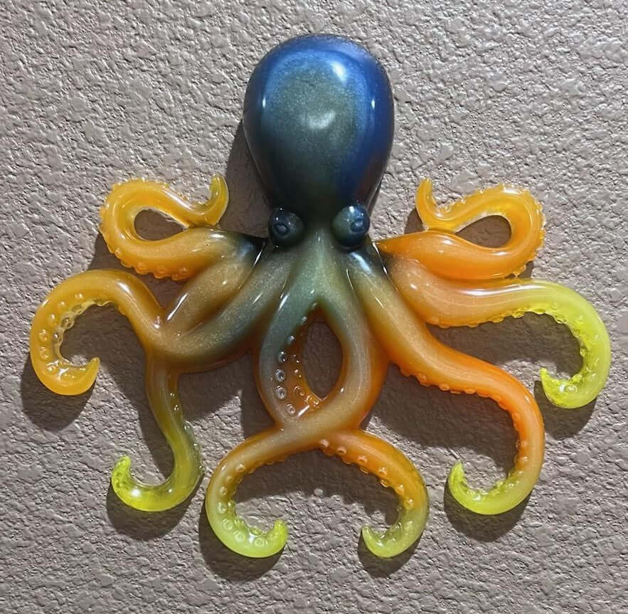 Octopus Wall Art: Blue, Orange, Yellow - Glow Blue